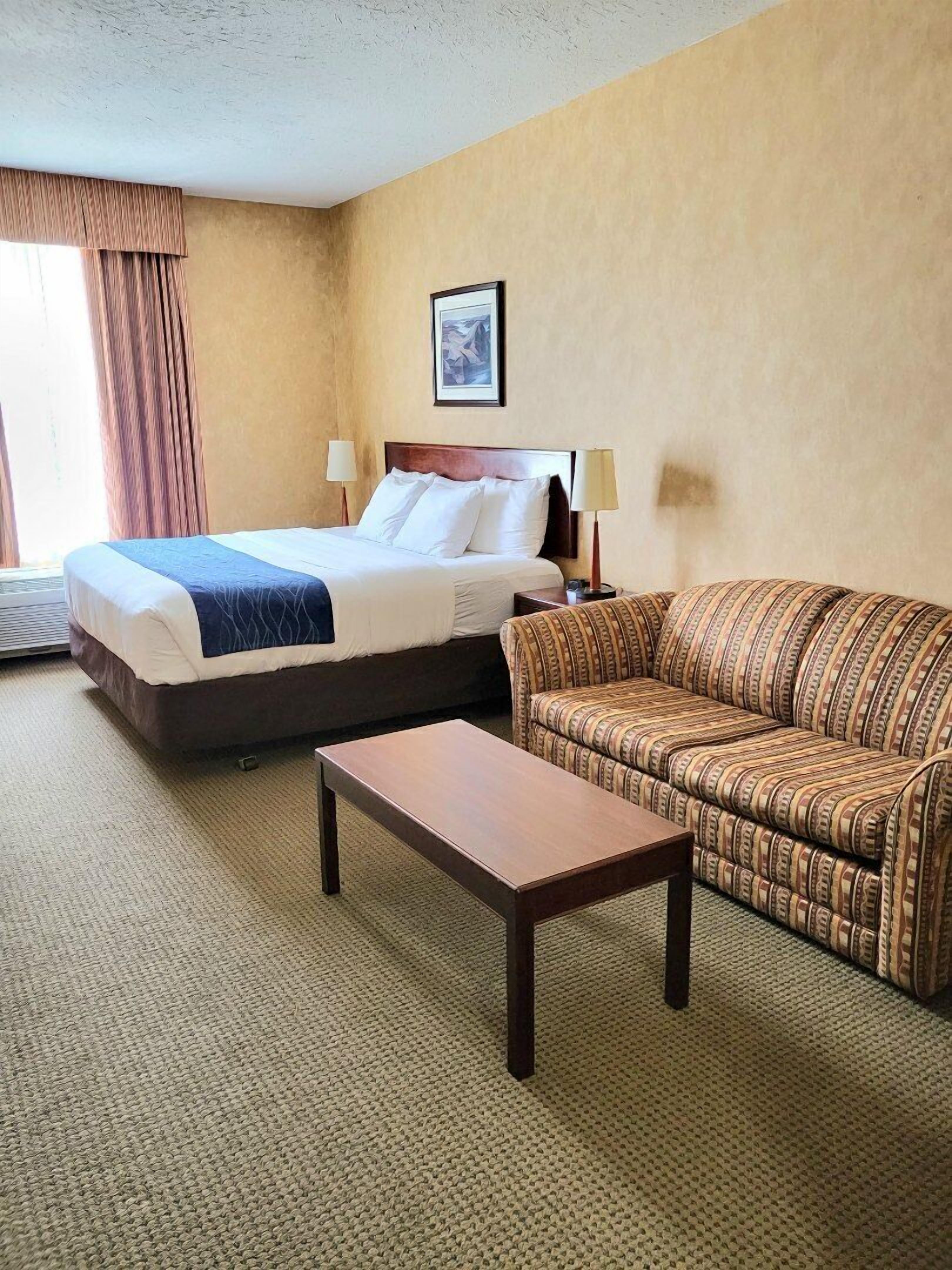 premium bedding, pillow-top beds, desk, blackout curtains