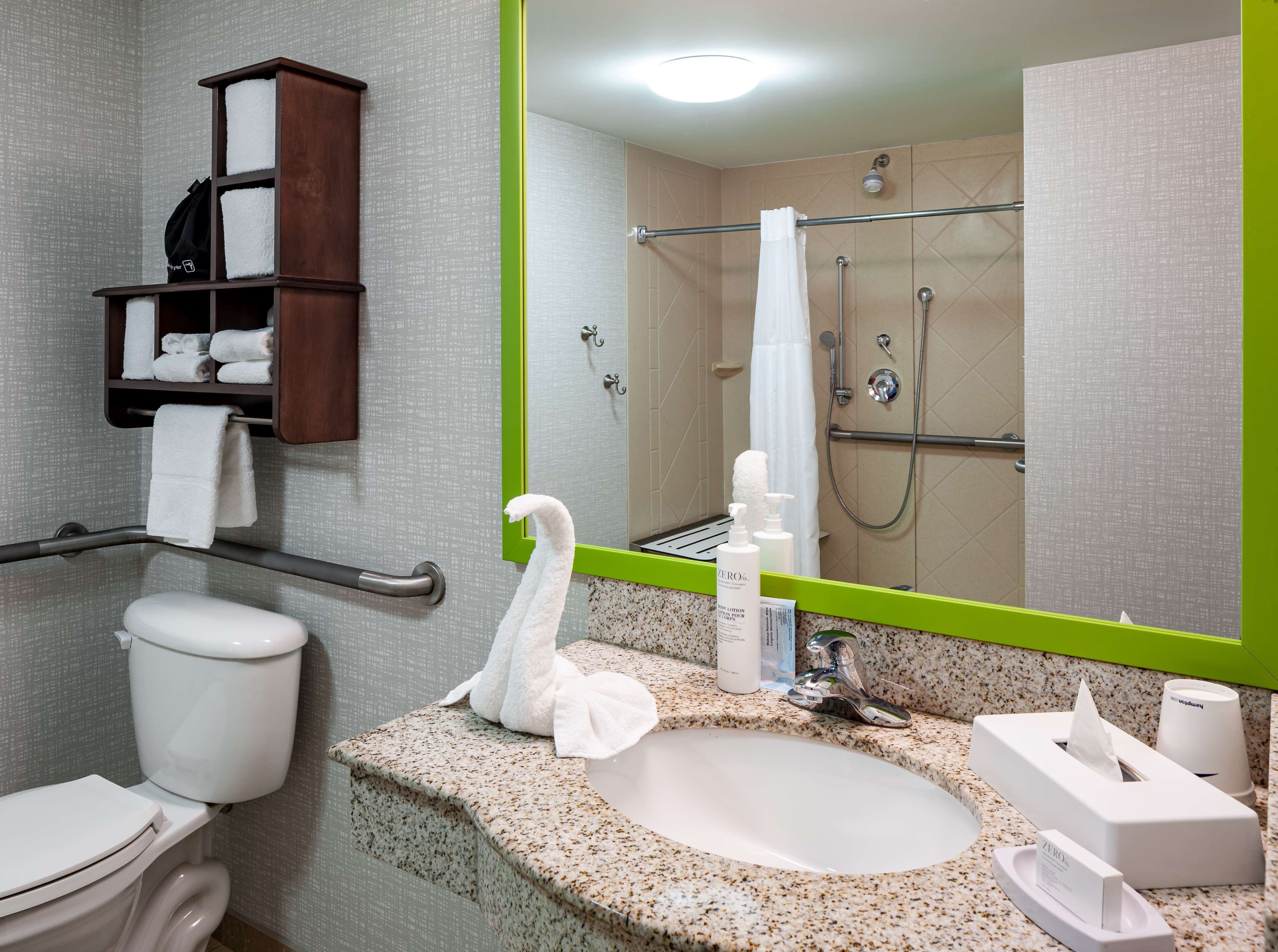 studio suite handicap accessible roll-in shower, 1 king bed with sofa bed, non smoking | bathroom shower
