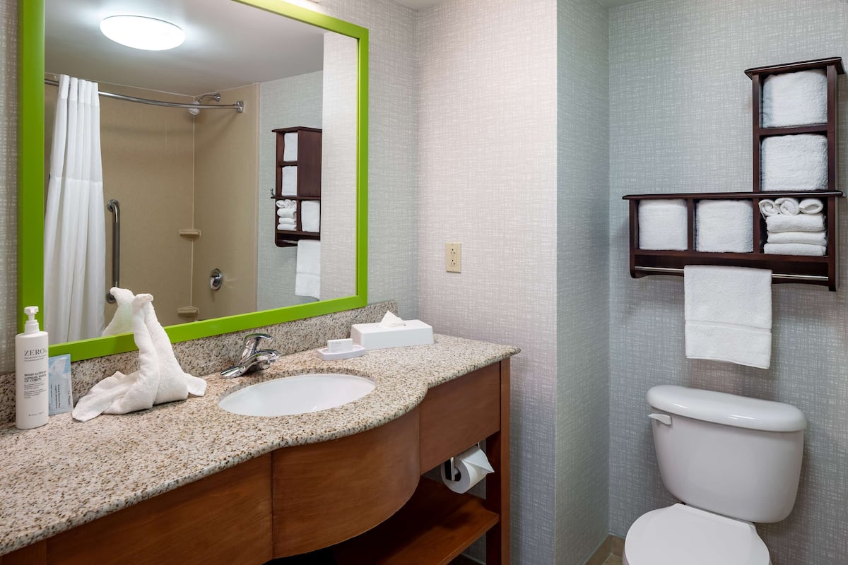 free toiletries, hair dryer, towels