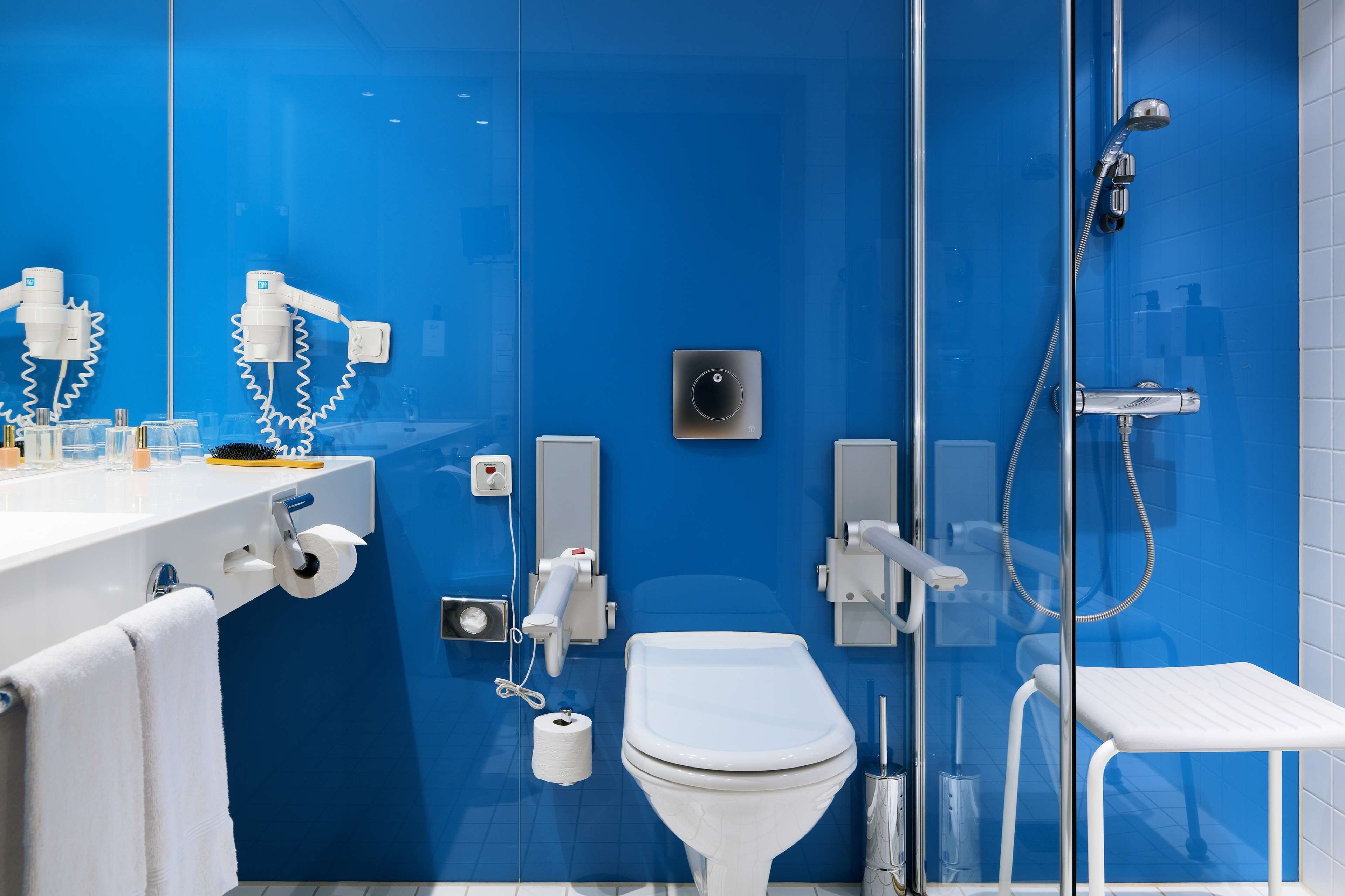 free toiletries, hair dryer, towels