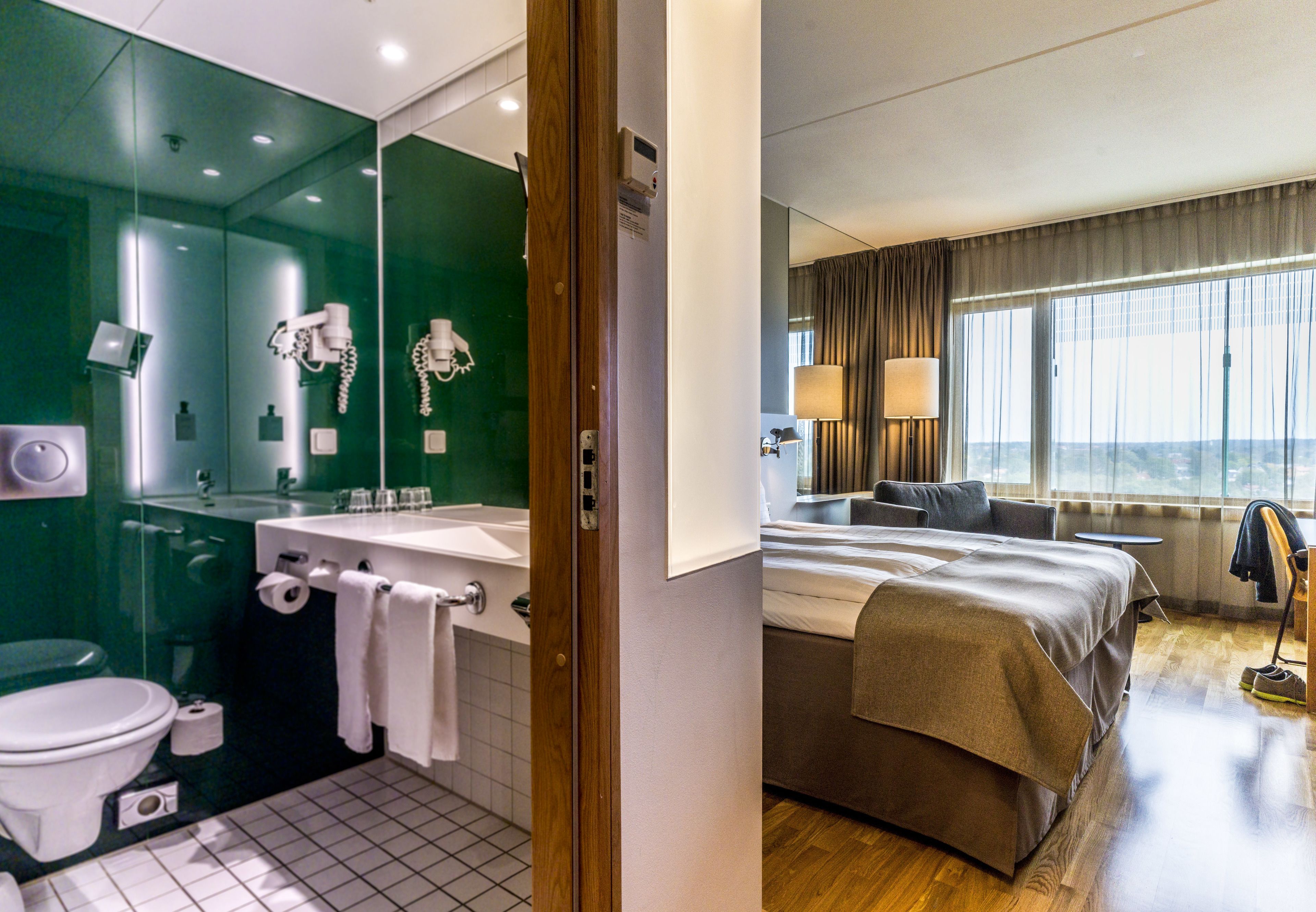 free toiletries, hair dryer, towels