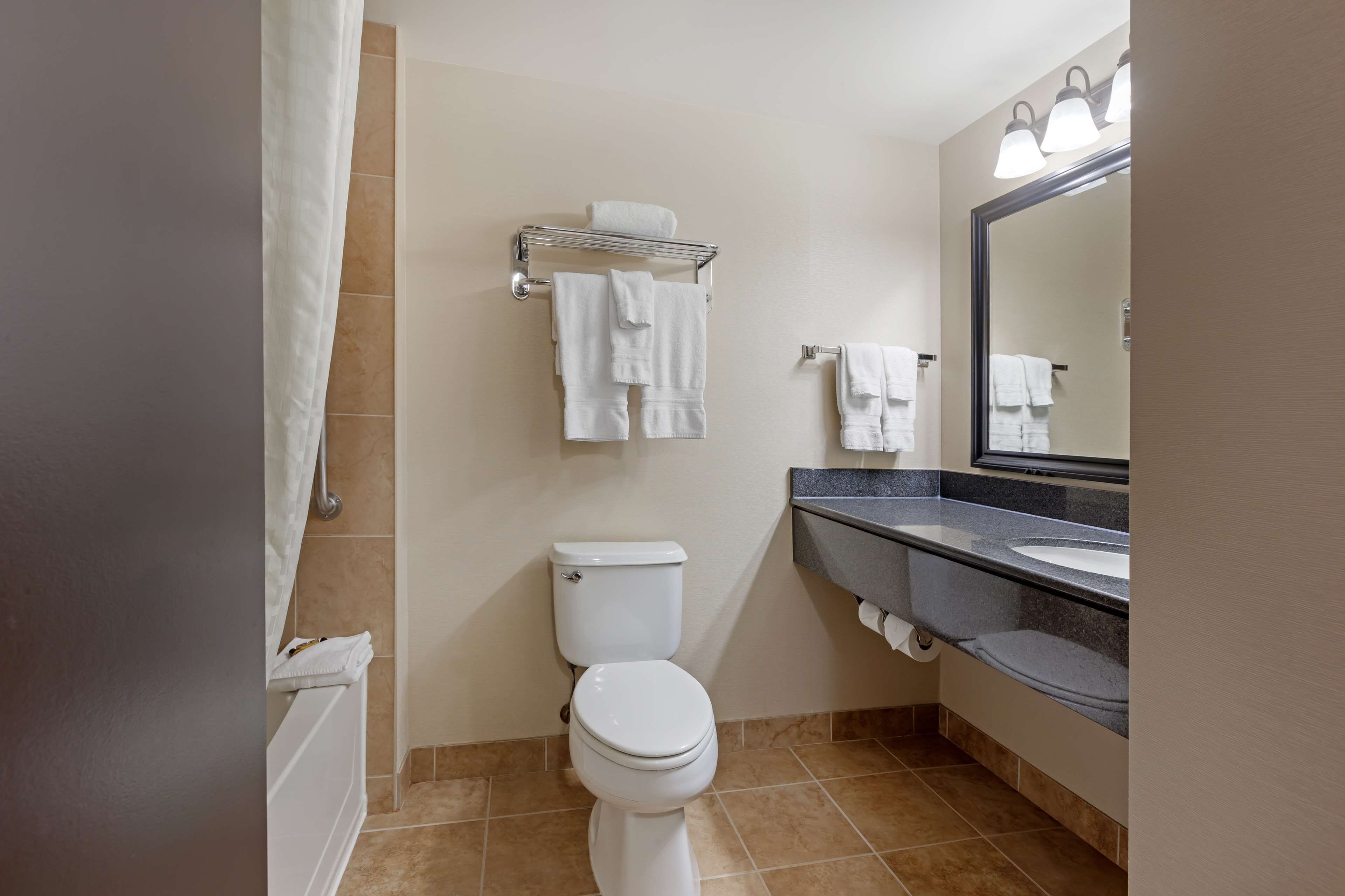 free toiletries, hair dryer, towels