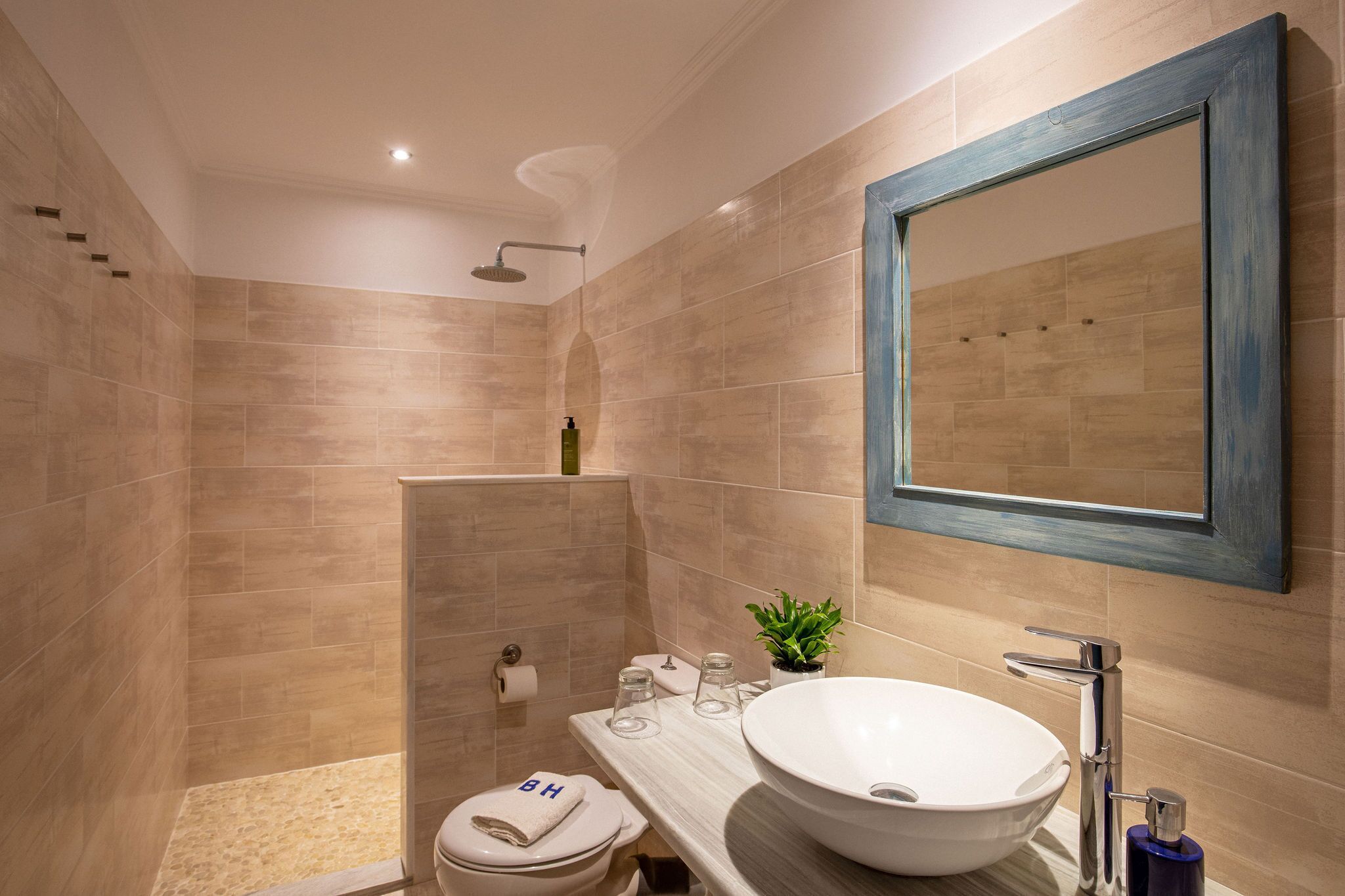 eco-friendly toiletries, hair dryer, towels, shampoo