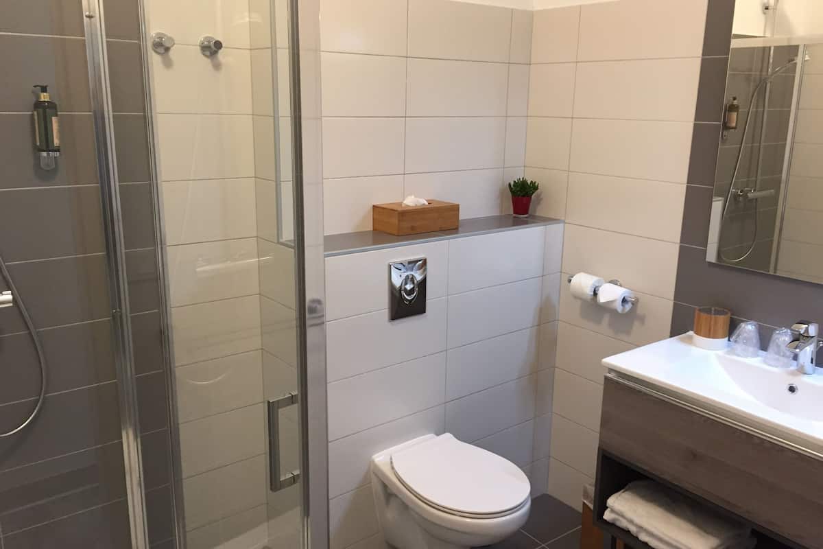 quadruple room | bathroom | shower, rainfall showerhead, free toiletries, hair dryer