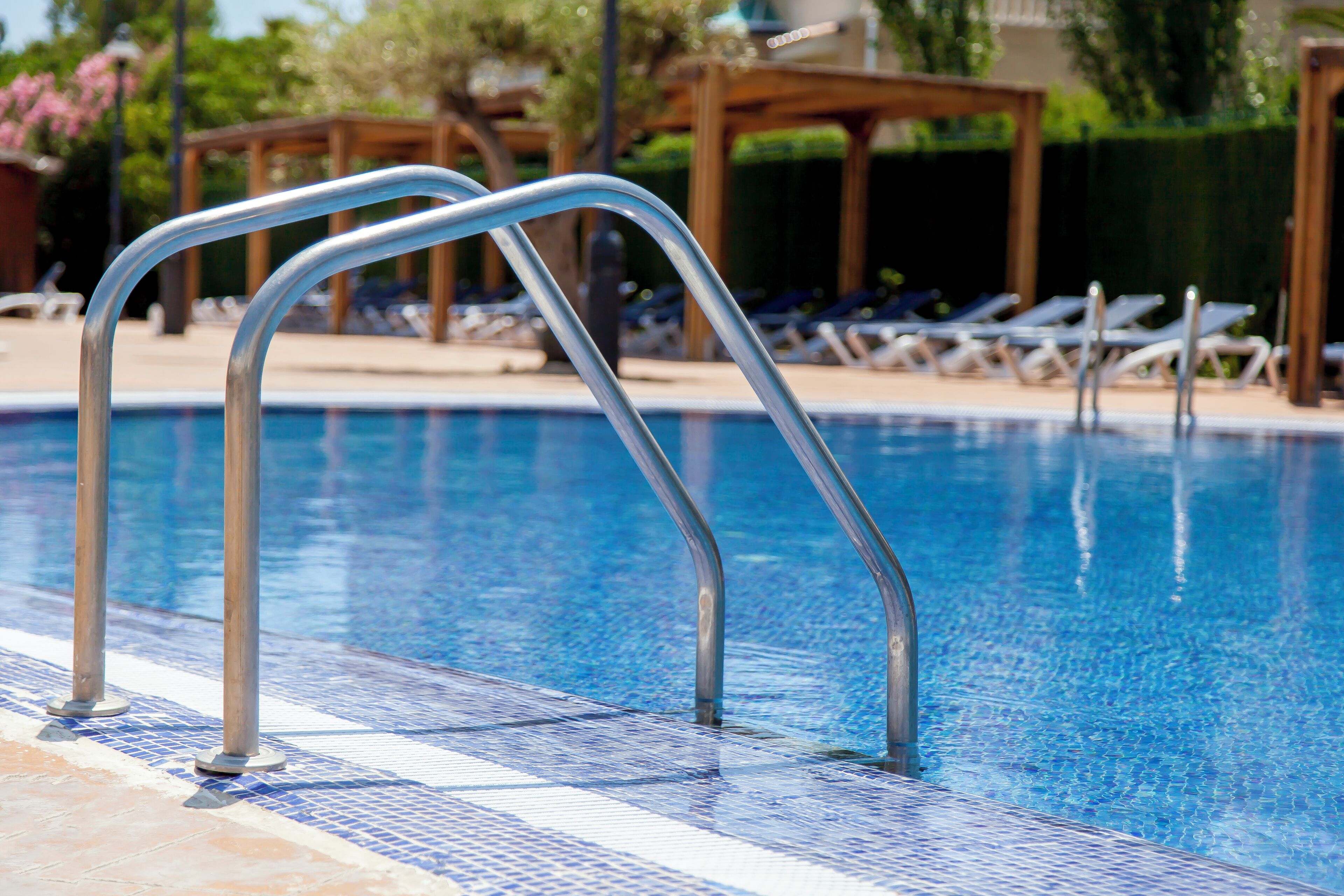 Indoor pool, outdoor pool, pool umbrellas, sun loungers