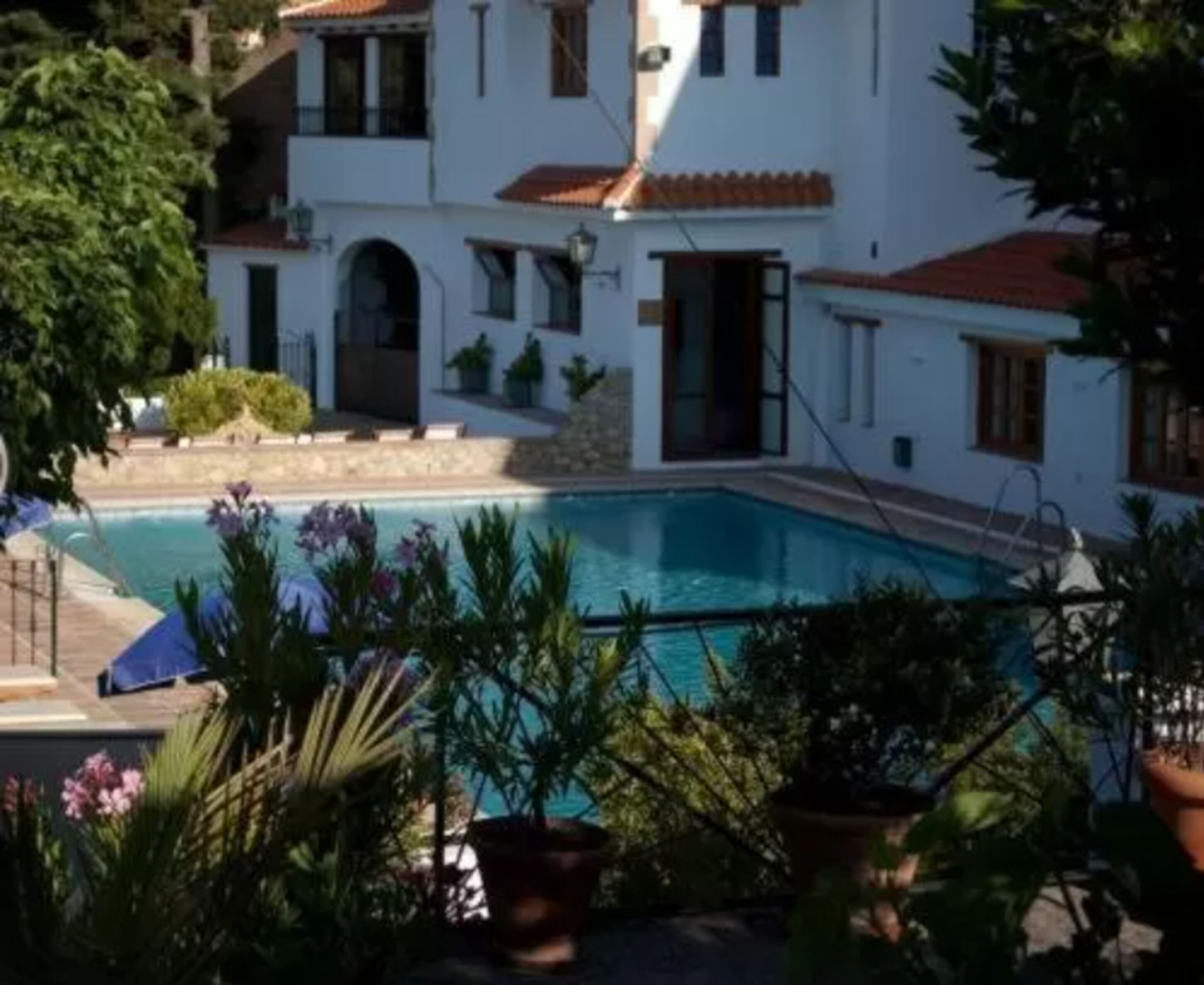 outdoor pool, pool loungers