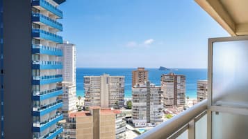 Habitación superior, terraza, vistas al mar | Minibar, decoración individual, mobiliario individual y escritorio