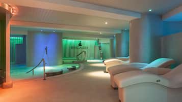 Sauna, hot tub, steam room, body treatments, facials, massages