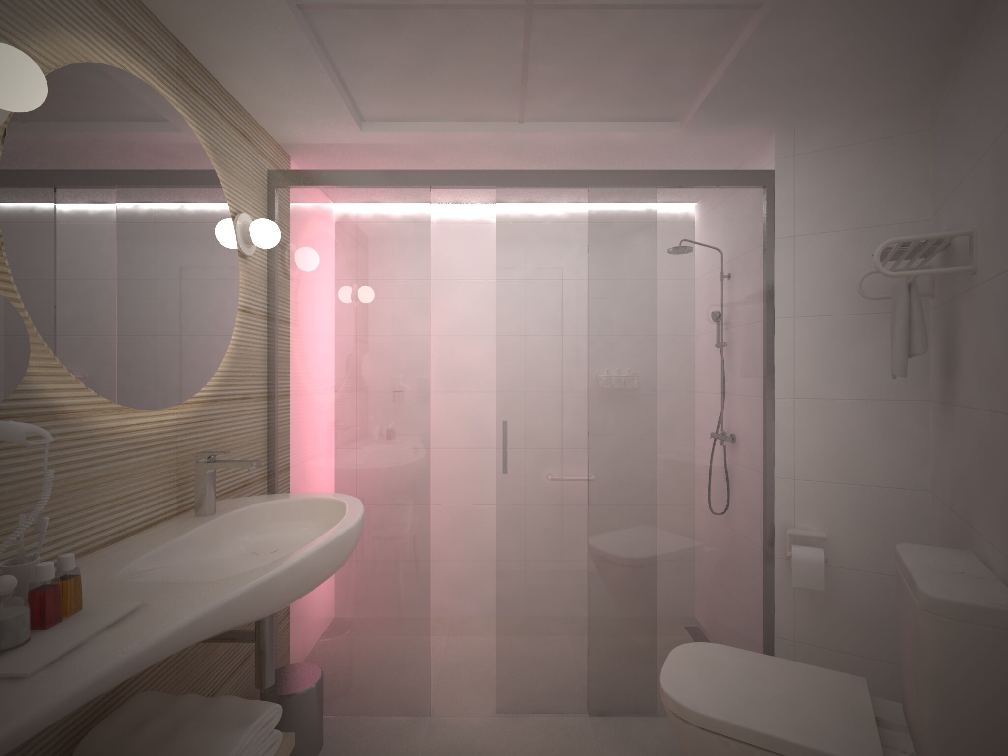 combined shower/bathtub, free toiletries, hair dryer, towels