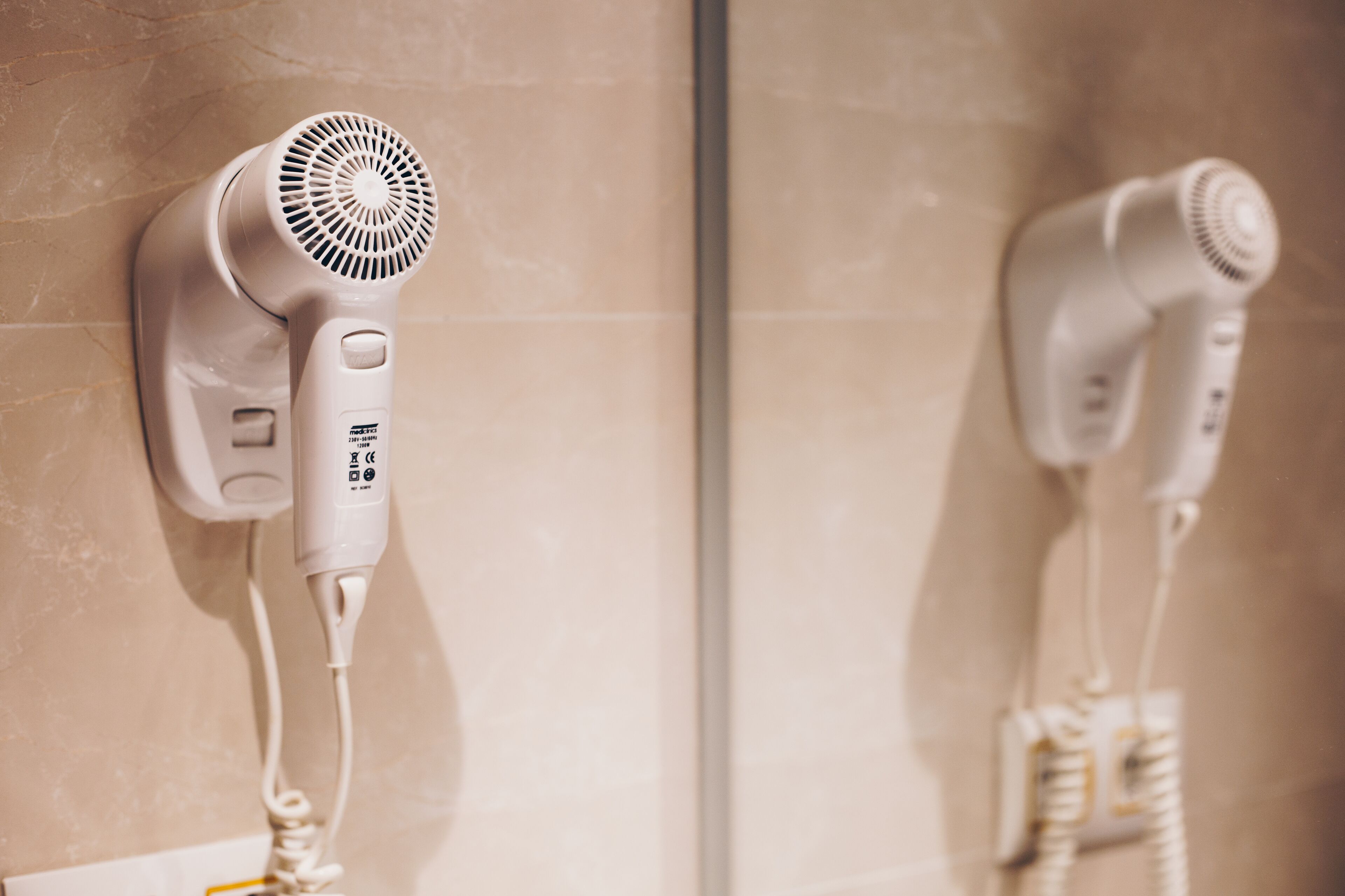 free toiletries, hair dryer, towels