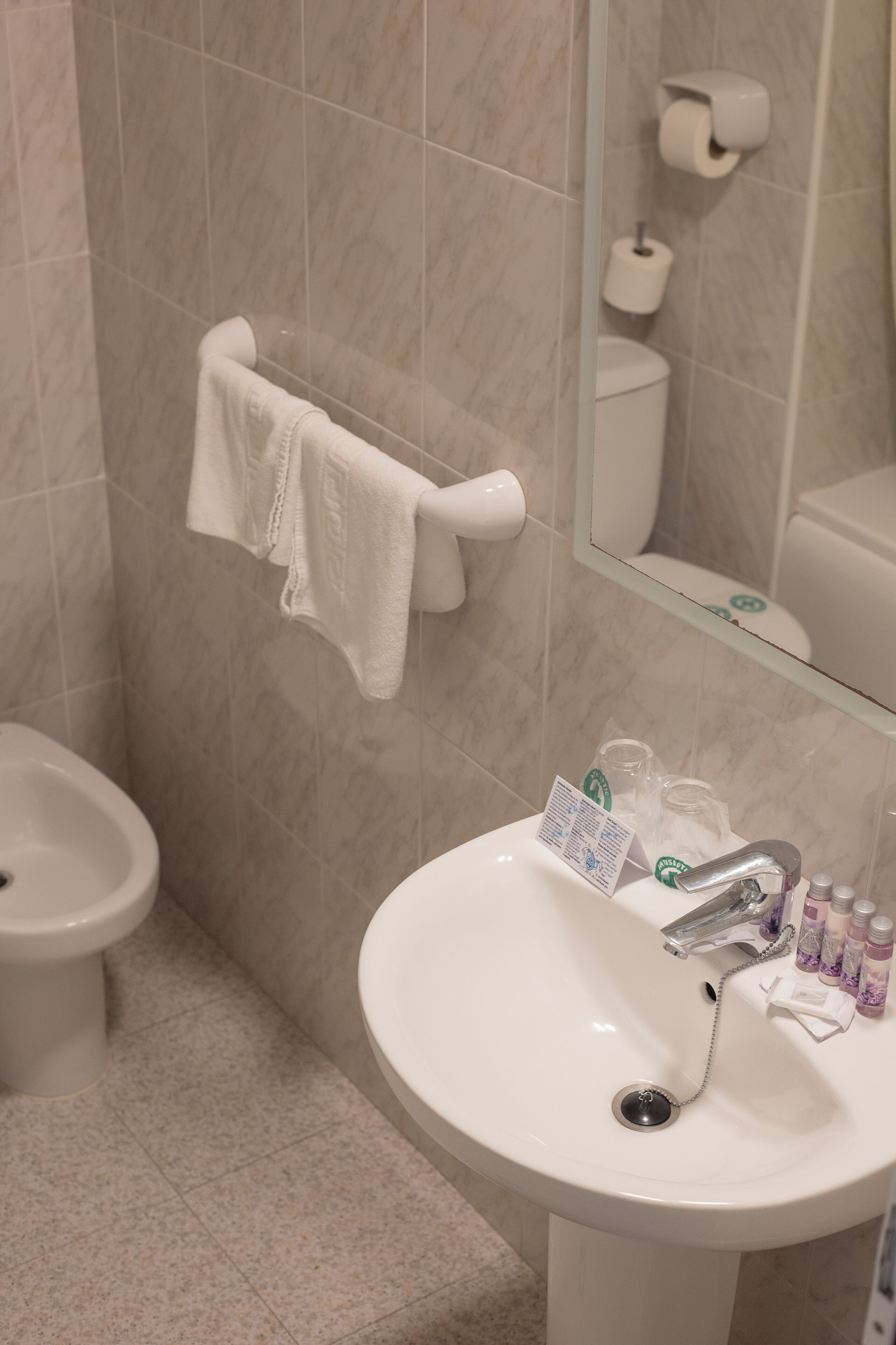 free toiletries, hair dryer, towels