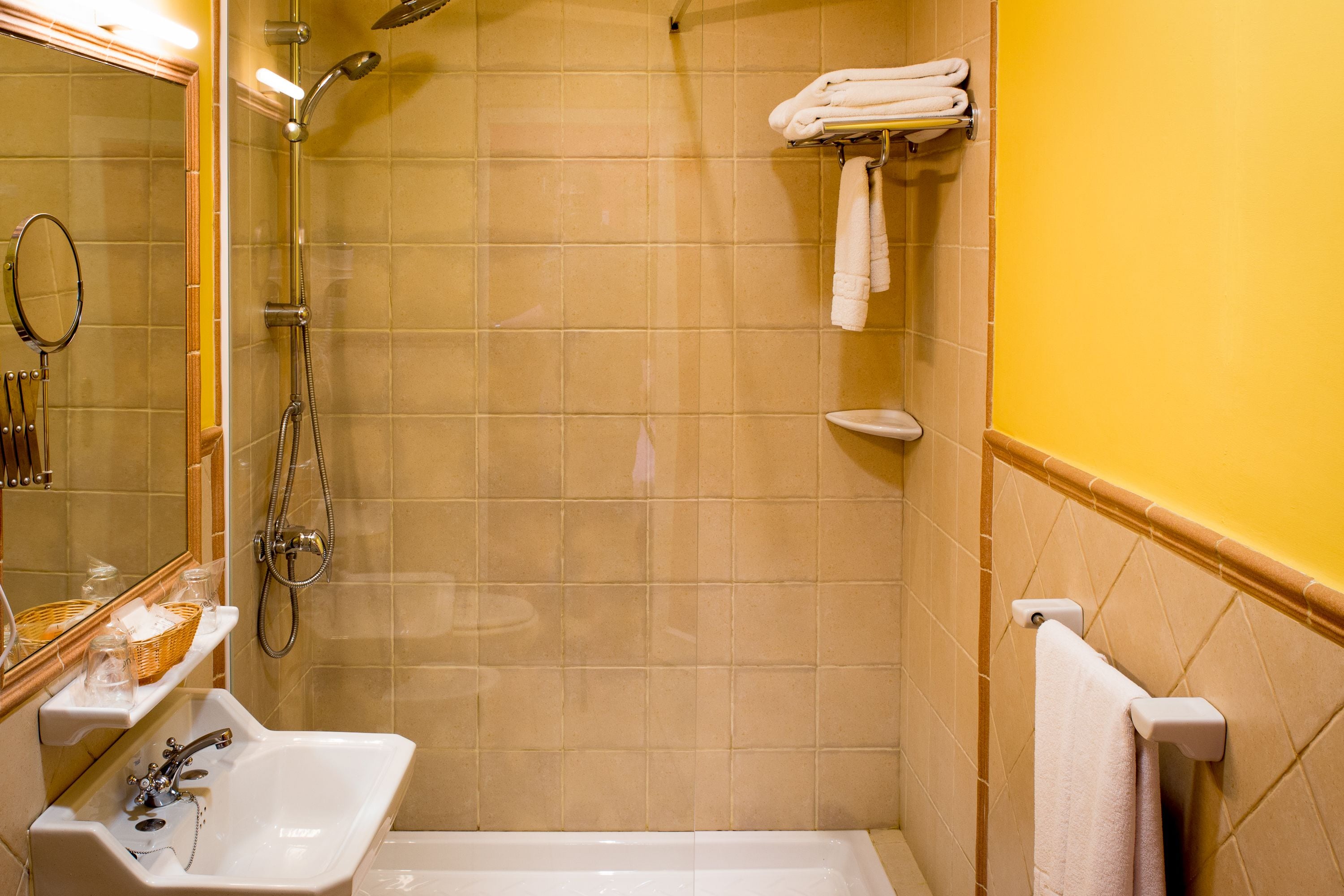 combined shower/bathtub, free toiletries, hair dryer, bidet