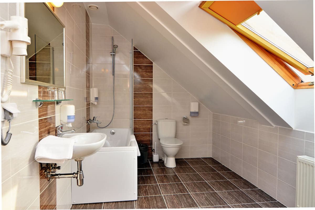 hair dryer, slippers, towels