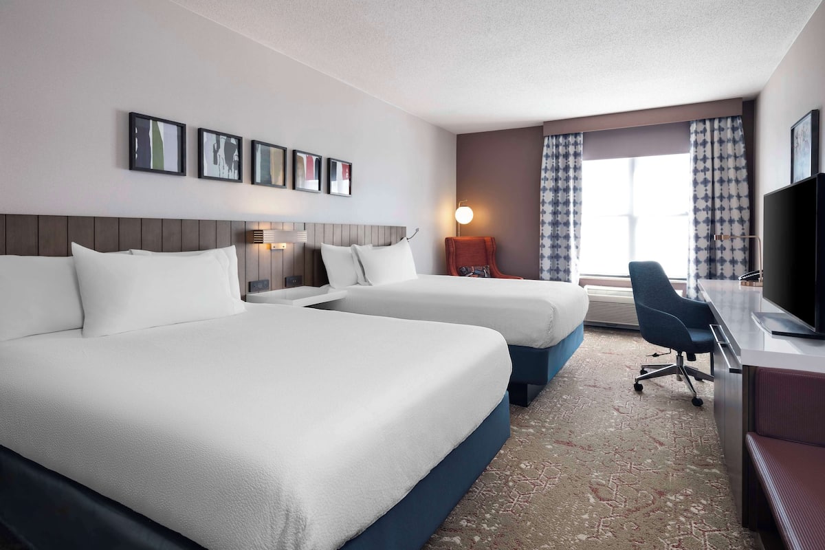 Premium Room, 2 Queen Beds | Desk, laptop workspace, blackout drapes, iron/ironing board