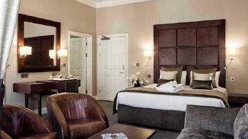 Premium bedding, desk, blackout drapes, iron/ironing board