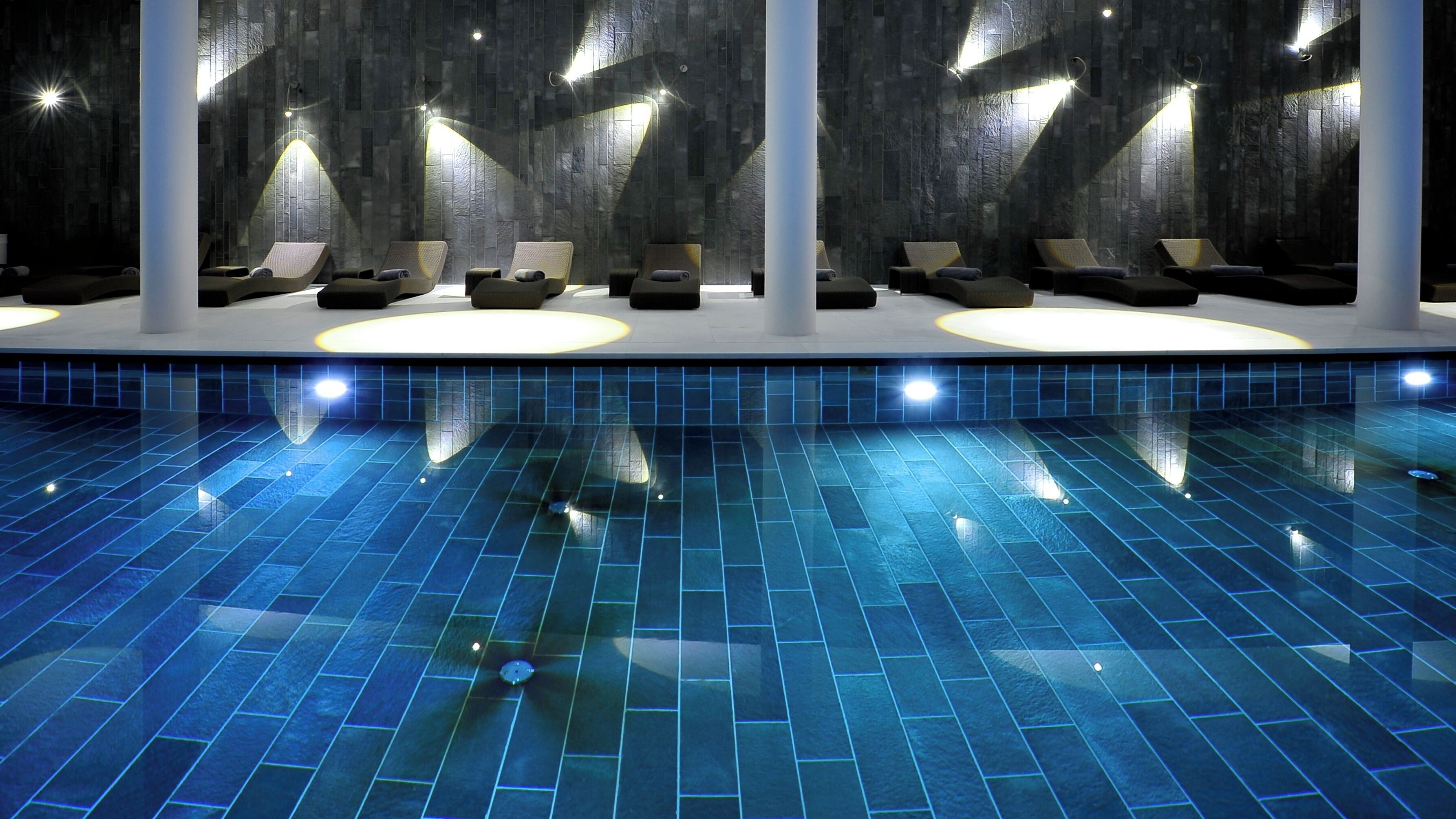 2 indoor pools, seasonal outdoor pool, pool loungers