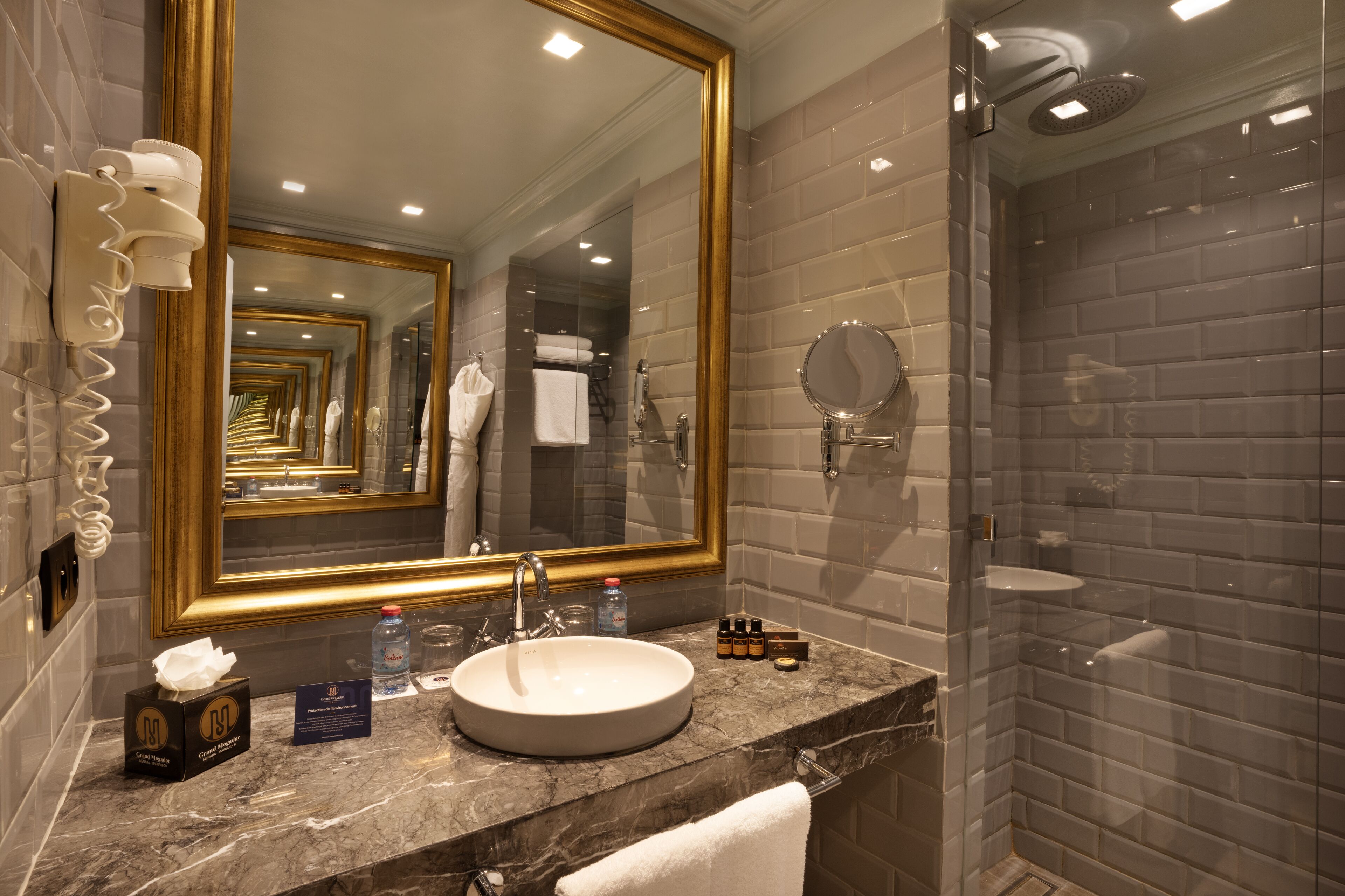 free toiletries, hair dryer, bidet, towels