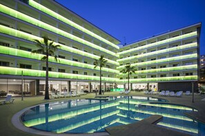 Outdoor pool, pool umbrellas, pool loungers