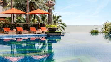 Outdoor pool, pool umbrellas