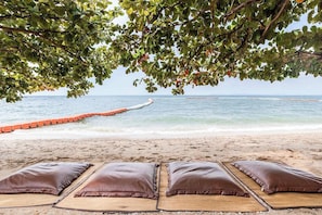 On the beach, beach umbrellas