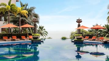 Outdoor pool, pool umbrellas