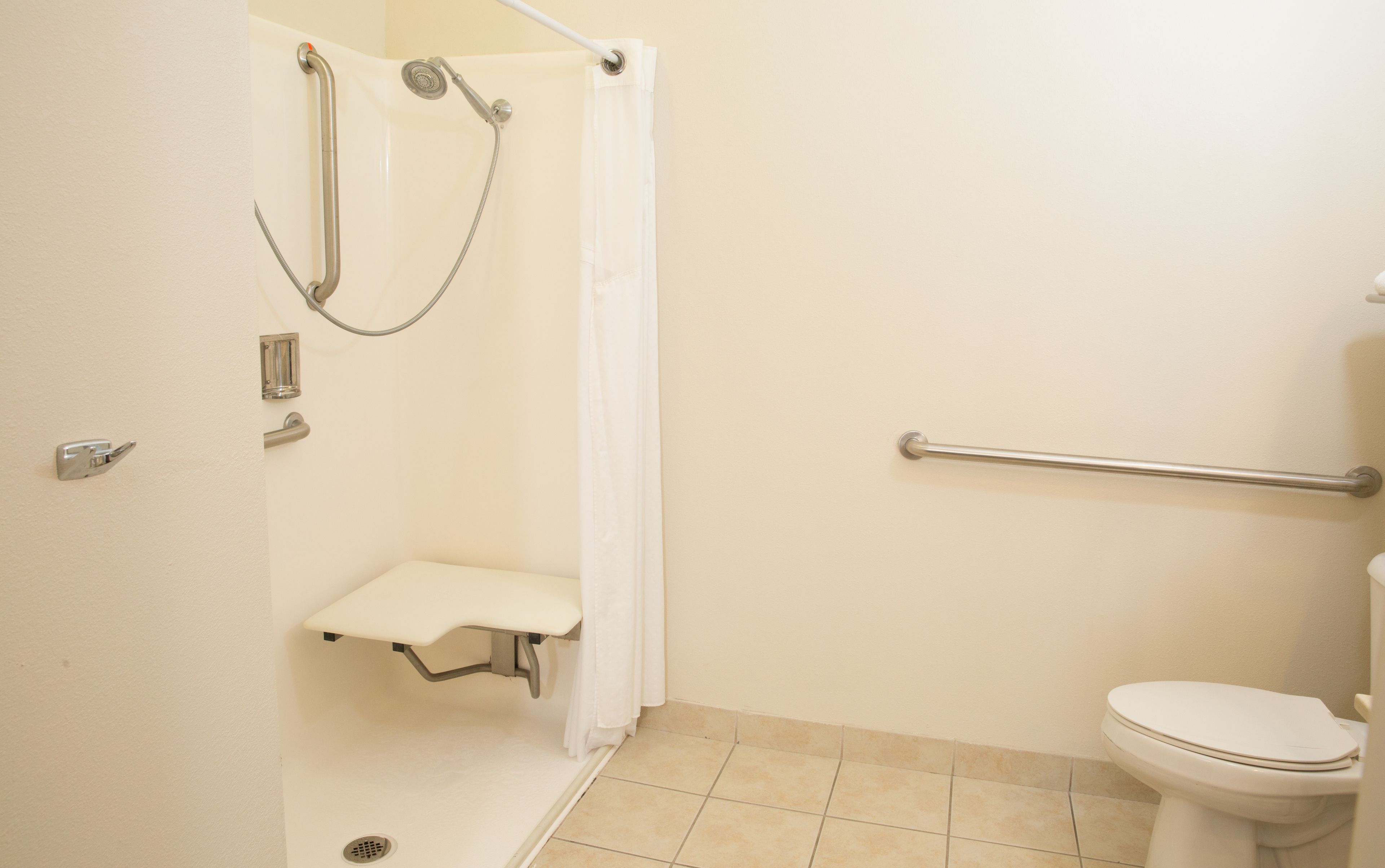 combined shower/bathtub, free toiletries, hair dryer, towels