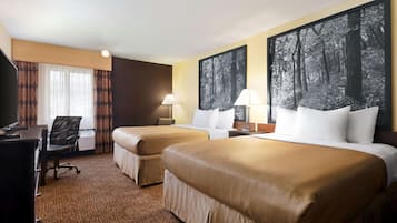 Premium bedding, desk, blackout curtains, soundproofing