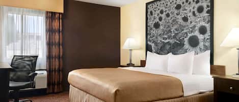 Premium bedding, desk, blackout curtains, soundproofing