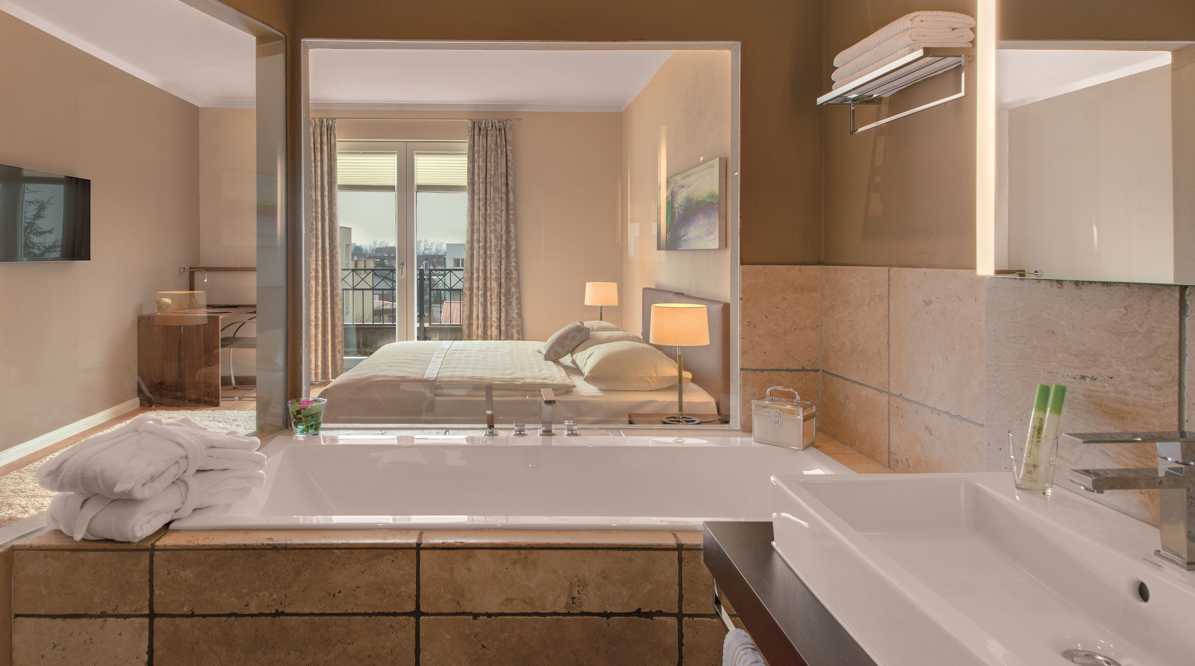 suite | bathroom | hair dryer, towels