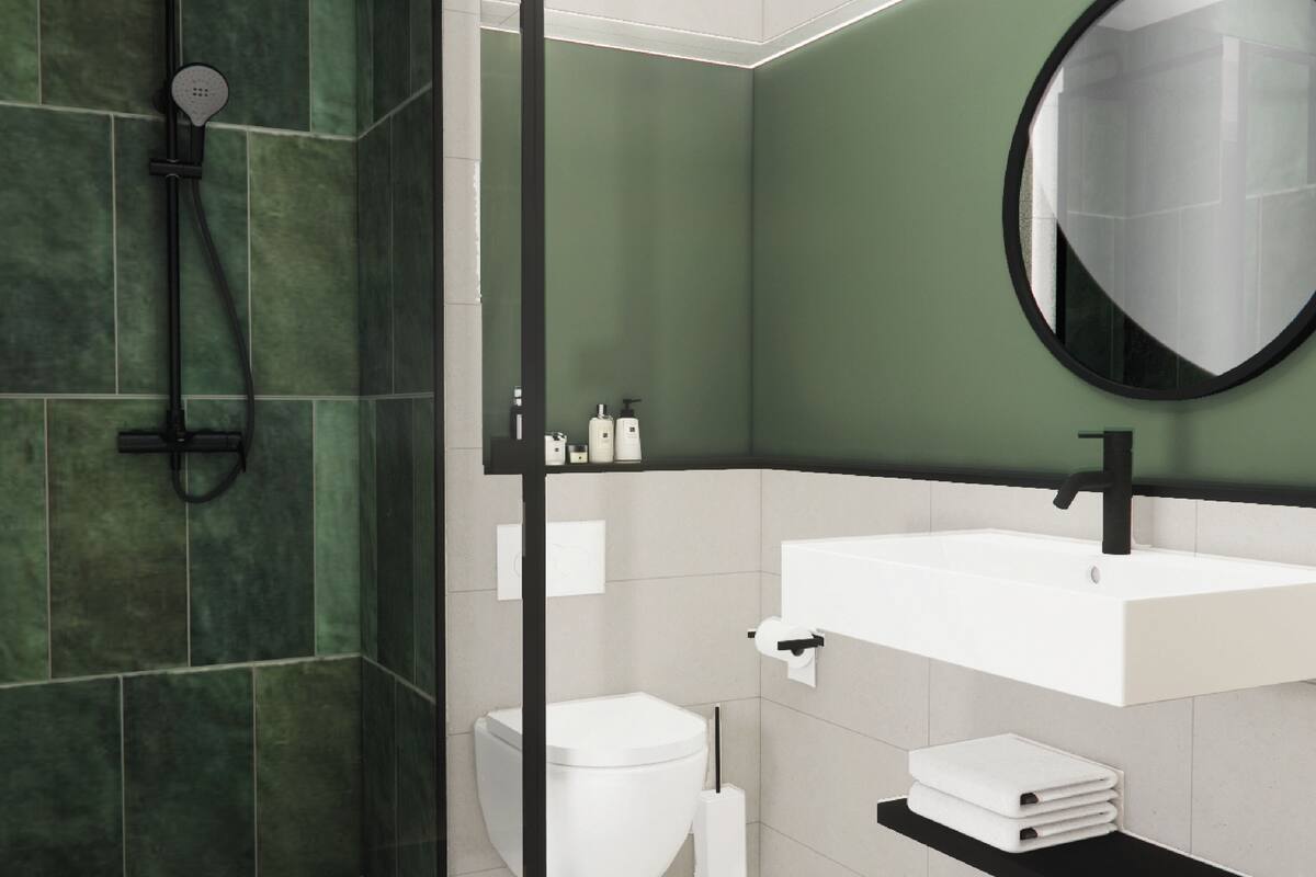 shower, eco-friendly toiletries, hair dryer, towels