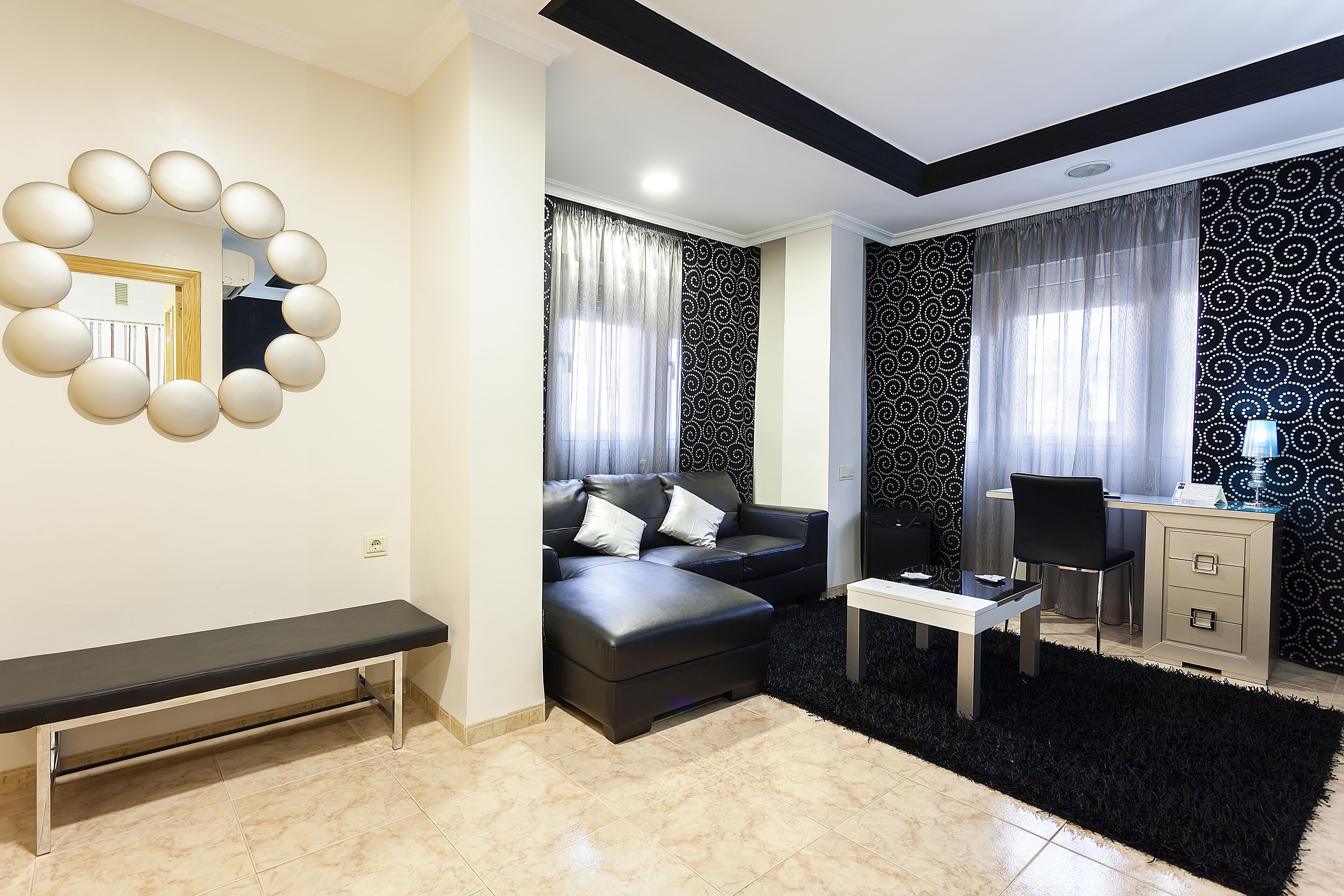 Desk, laptop workspace, free WiFi, bed sheets