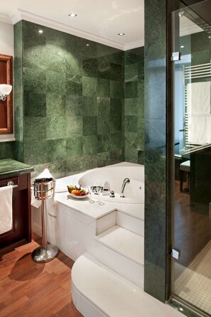 Amenidades de baño de diseñador, secadora de cabello, toallas 