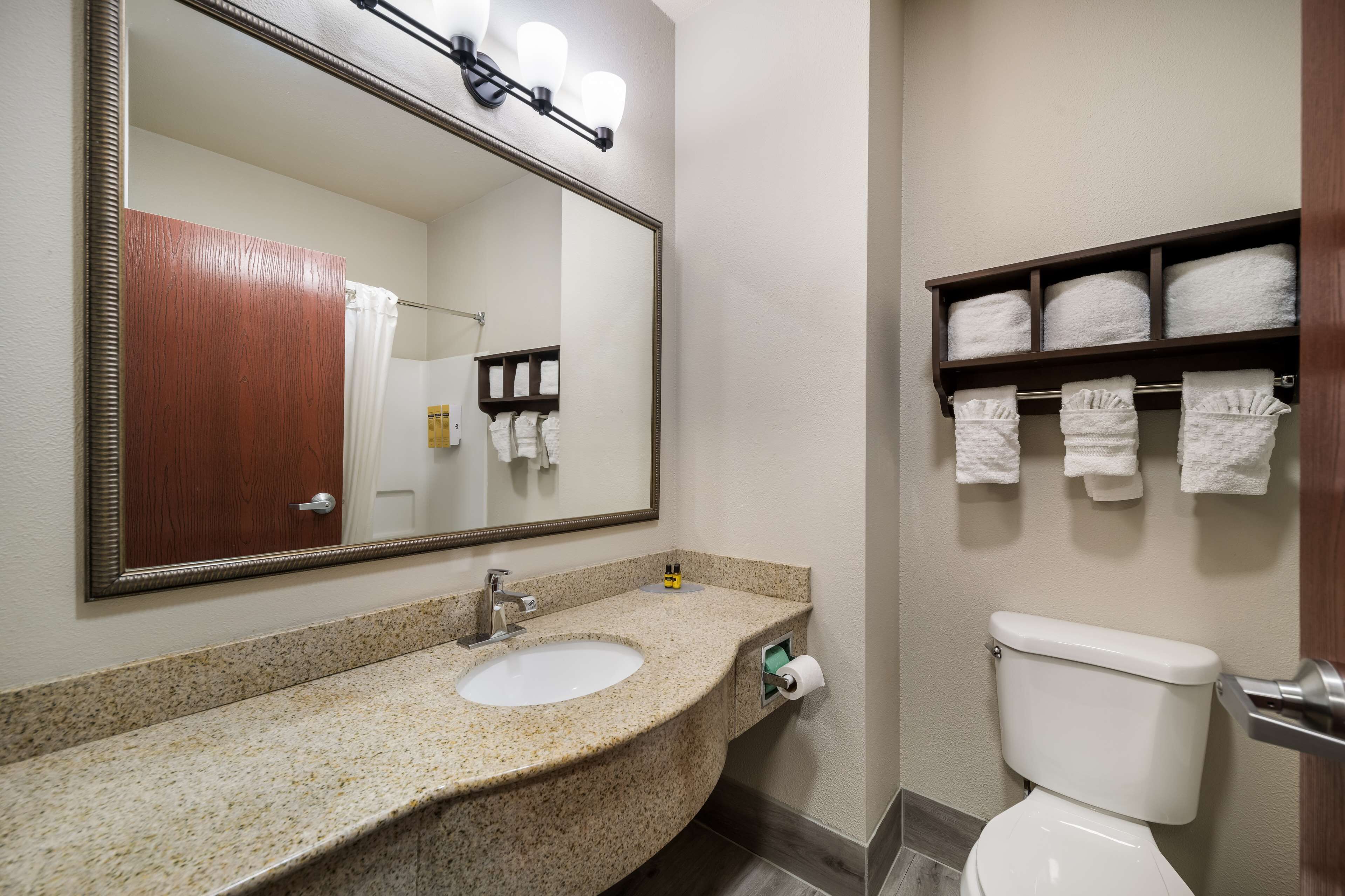 standard room, 2 queen beds, non smoking, refrigerator & microwave | bathroom | free toiletries, hair dryer, towels