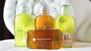 Three bottles of Magnuson Hotels' products and one rectangular bottle. - Magnuson Grand Rushmore View (Keystone)