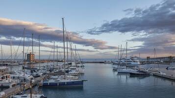 Un puerto deportivo con varios veleros amarrados al muelle.