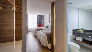 Shower, free toiletries, hair dryer, towels