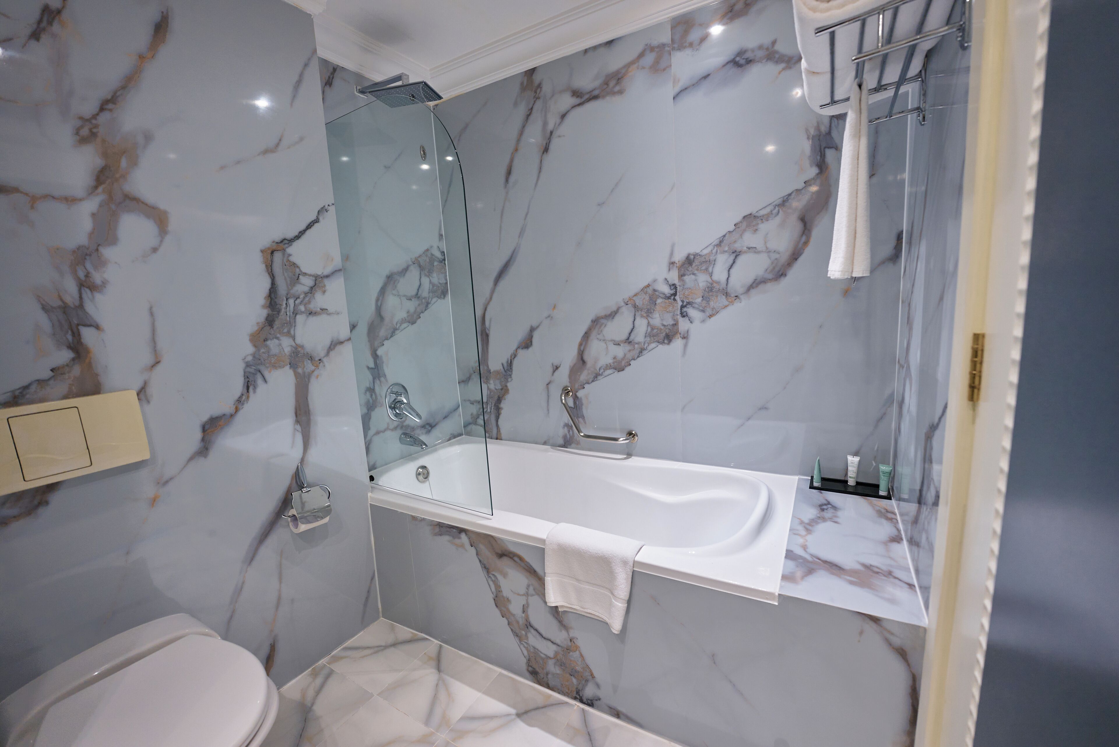 deluxe room, 1 king bed | bathroom | combined shower/bathtub, eco-friendly toiletries, hair dryer, bathrobes