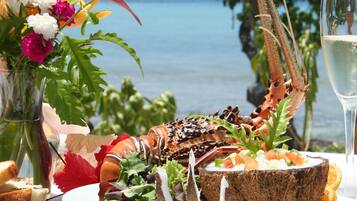 Breakfast, lunch, dinner served; Fusion cuisine, beach views