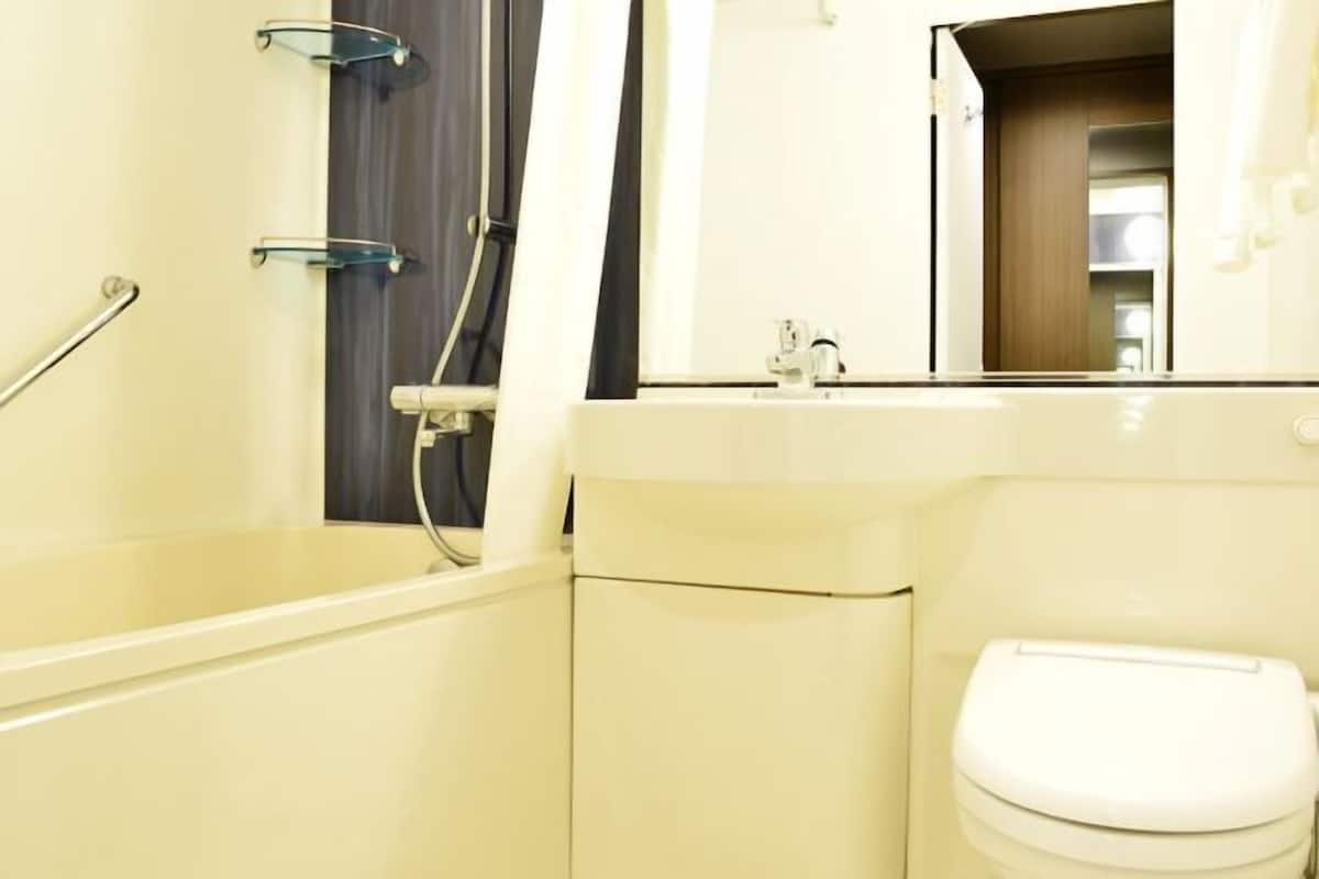 Bañera con ducha, artículos de tocador gratuitos, secador de pelo