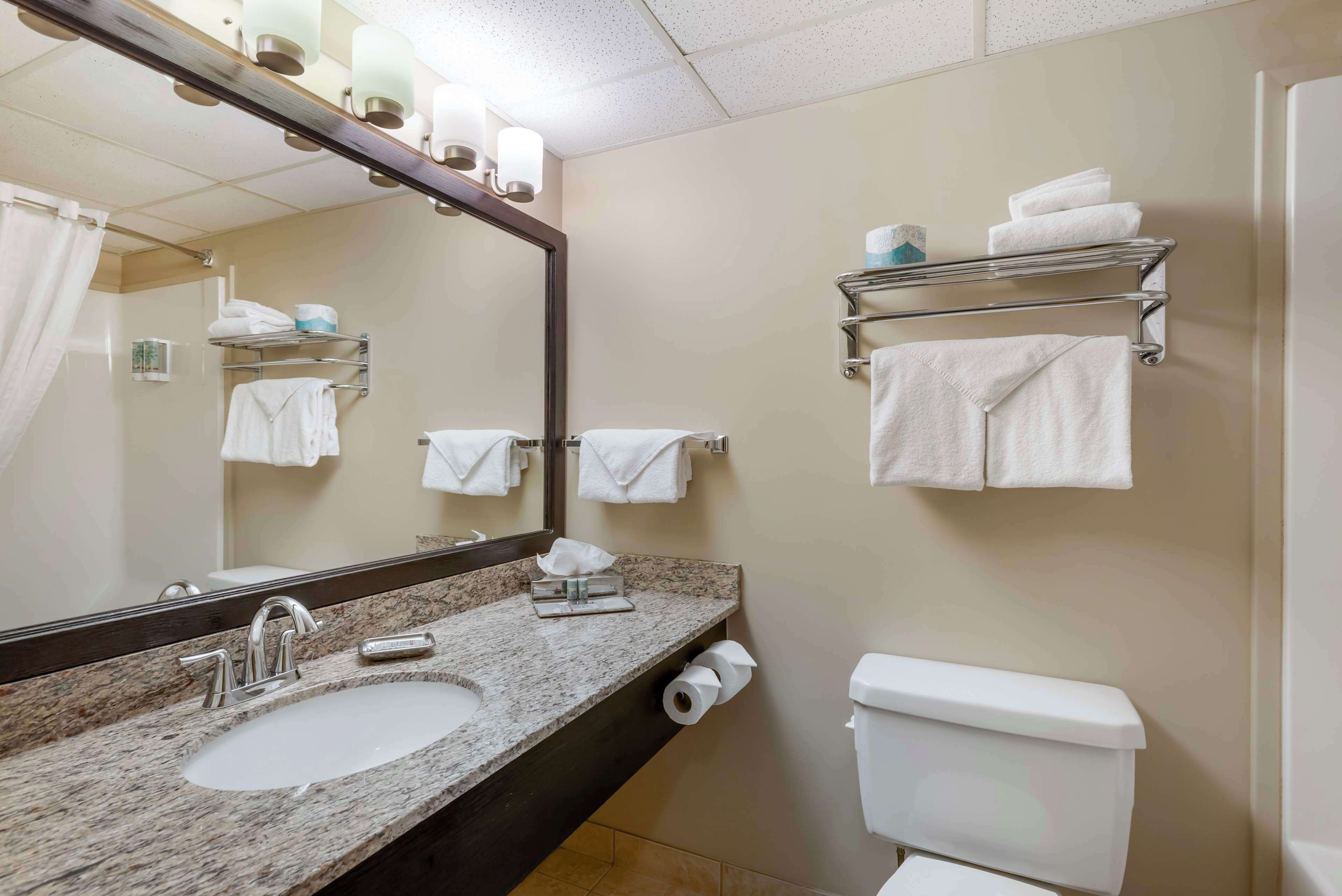 combined shower/bathtub, free toiletries, hair dryer, bathrobes