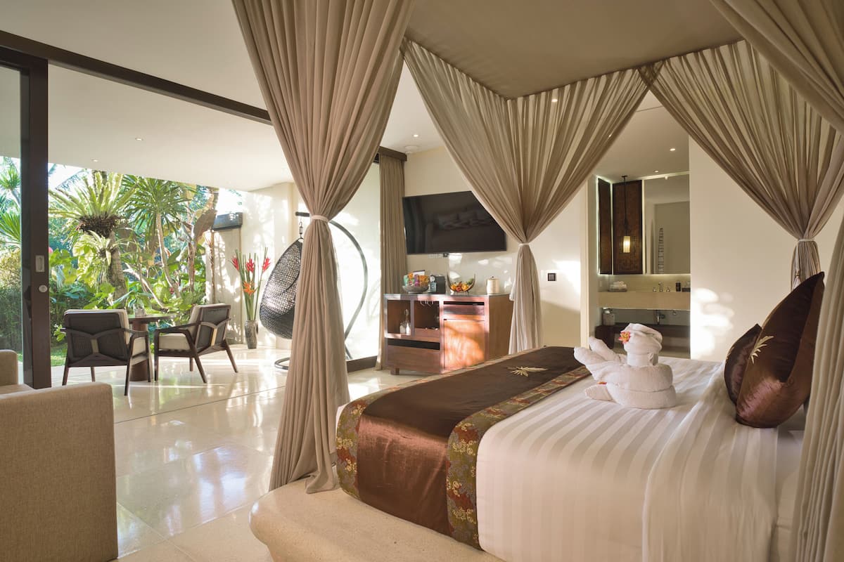 Lakens van Egyptisch katoen, luxe beddengoed, een minibar