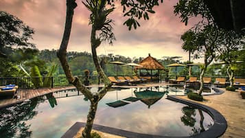 Outdoor pool, pool loungers