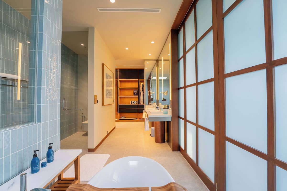 sunset ocean pool villa 2 bedroom | bathroom | shower, rainfall showerhead, free toiletries, hair dryer