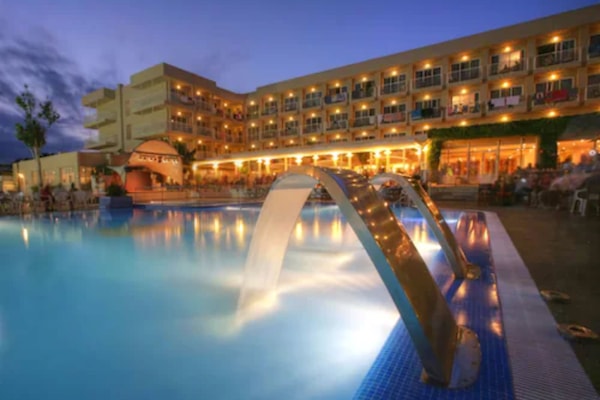 Outdoor pool, pool umbrellas, pool loungers