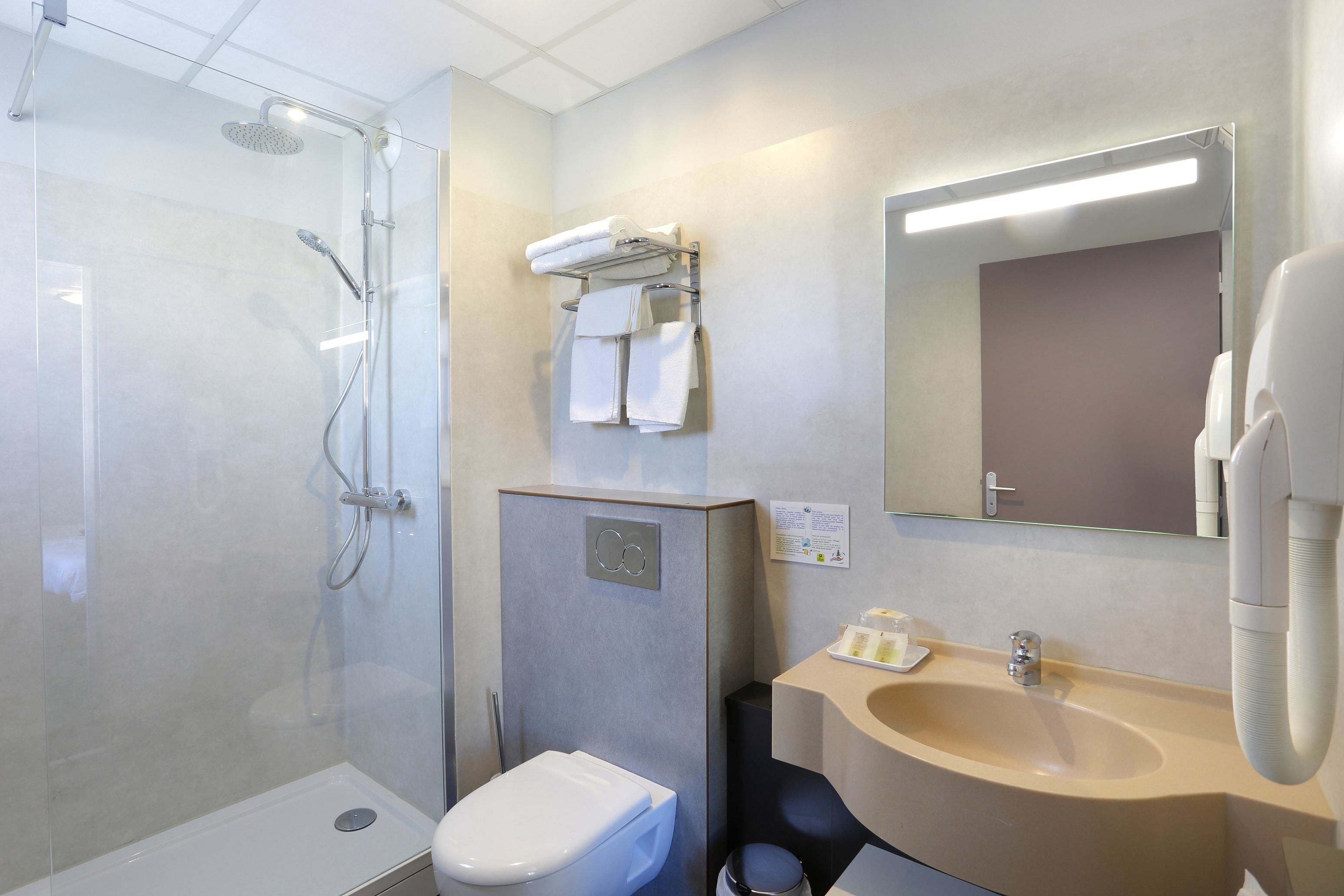 free toiletries, hair dryer, towels