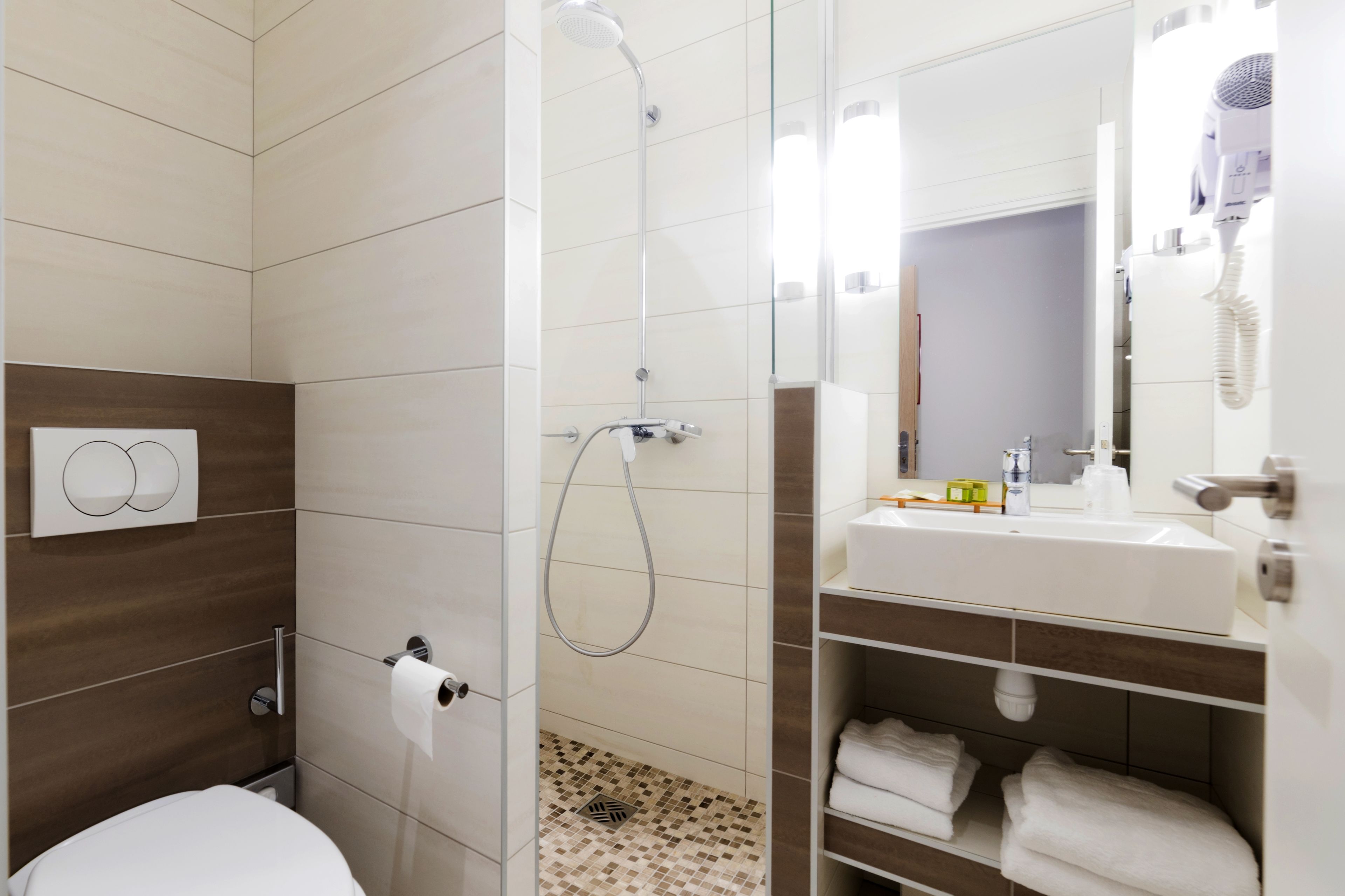 free toiletries, hair dryer, towels, soap