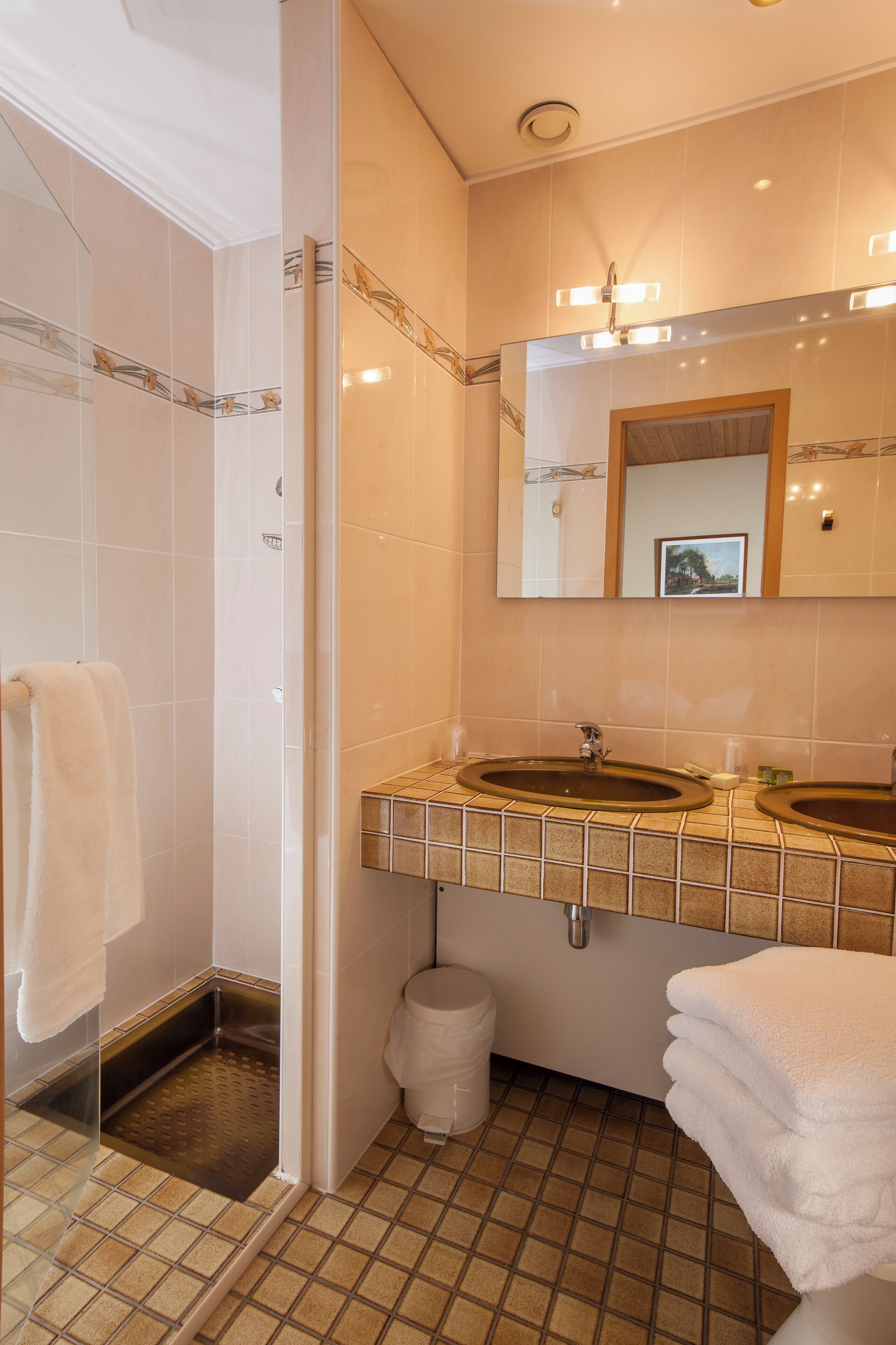 shower, hydromassage showerhead, hair dryer, bathrobes