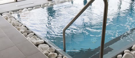 Indoor pool, open 9:30 AM to 8:00 PM, sun loungers