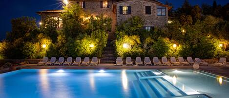 Seasonal outdoor pool, a rooftop pool, pool loungers