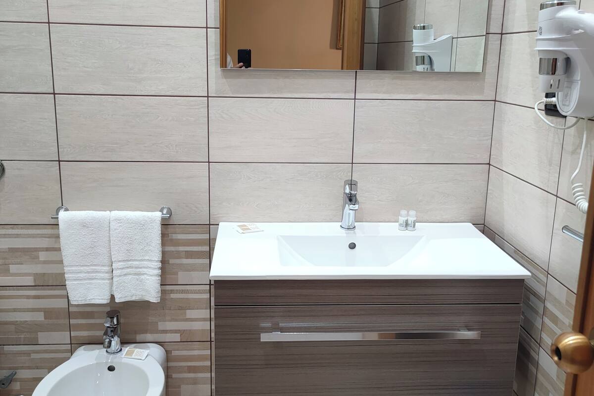 triple room | bathroom | shower, hair dryer, slippers, bidet